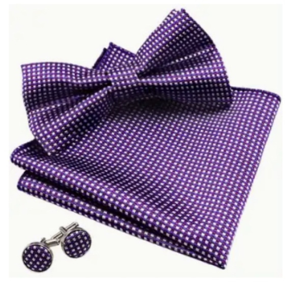 Festival Sale - Purple Checkered Bow Tie and Cufflinks Set